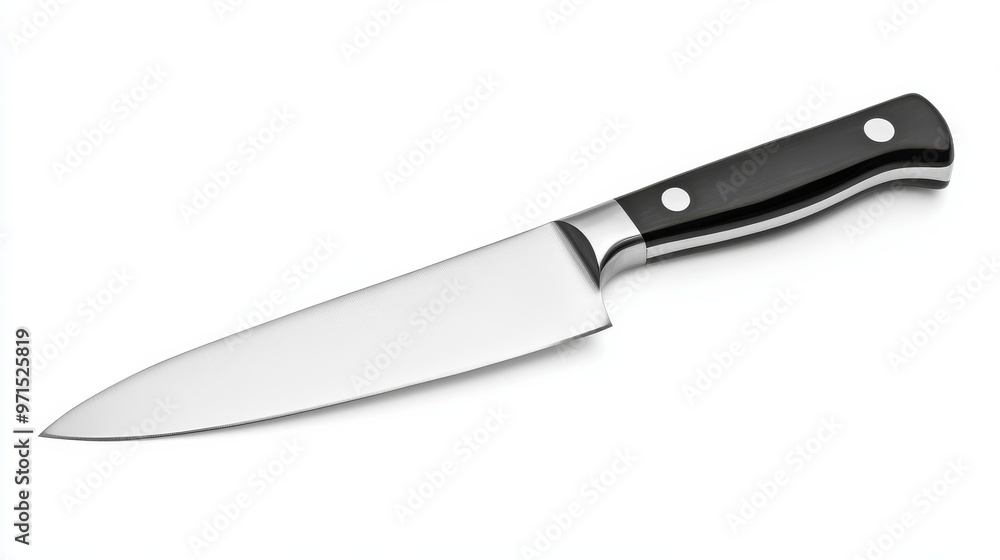 Sharp Kitchen Knife with Black Handle, Isolated on White, knife, kitchen, tool, cutlery Sharp Kitchen Knife with Black Handle, Isolated on White, knife, kitchen, tool, cutlery