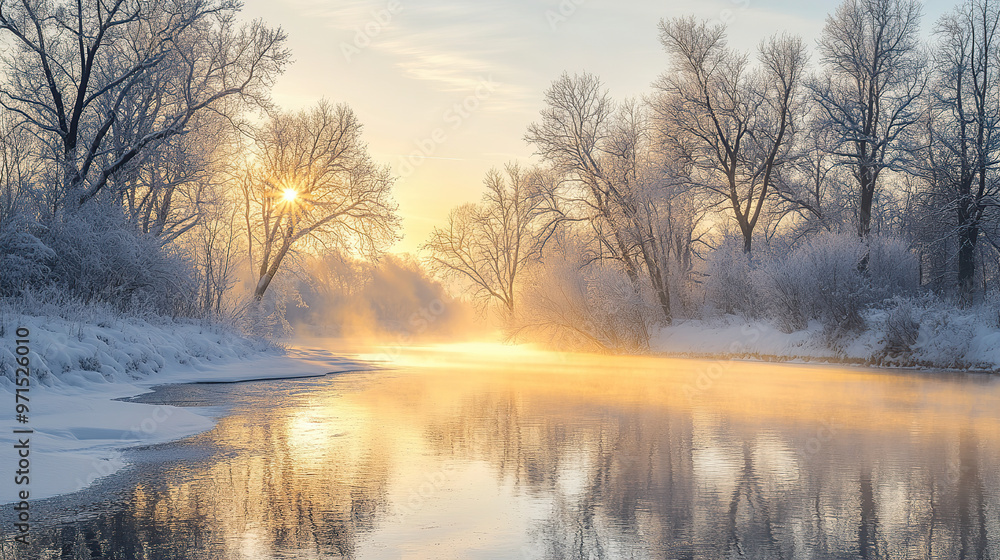 Serene Winter Dawn by the Riverside (christmas-tree) Serene Winter Dawn by the Riverside (christmas-tree)