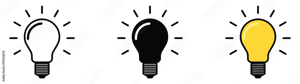 Light bulb icon set. Idea icon. Lamp concept. Light bulb, isolated in modern outline, flat, and colored design. Vector illustration Light bulb icon set. Idea icon. Lamp concept. Light bulb, isolated in modern outline, flat, and colored design. Vector illustration