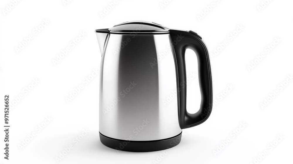 Stainless Steel Electric Kettle with Black Handle, isolated on white background, kettle, kitchen appliance, water boiler Stainless Steel Electric Kettle with Black Handle, isolated on white background, kettle, kitchen appliance, water boiler