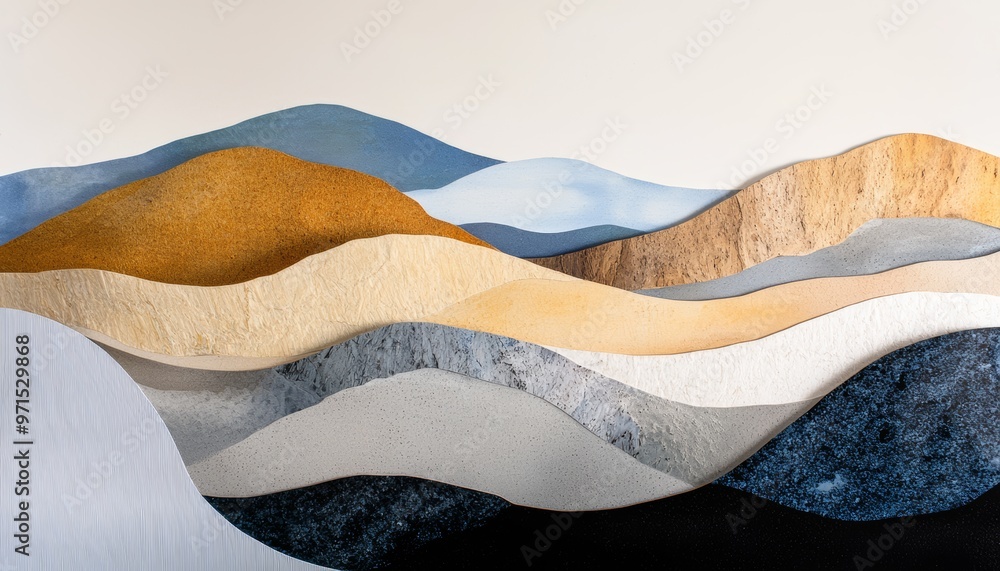 An abstract mix of rough mountain textures, deep ocean trenches, and lush fields of grass, blended together in a harmonious earth texture collage An abstract mix of rough mountain textures, deep ocean trenches, and lush fields of grass, blended together in a harmonious earth texture collage
