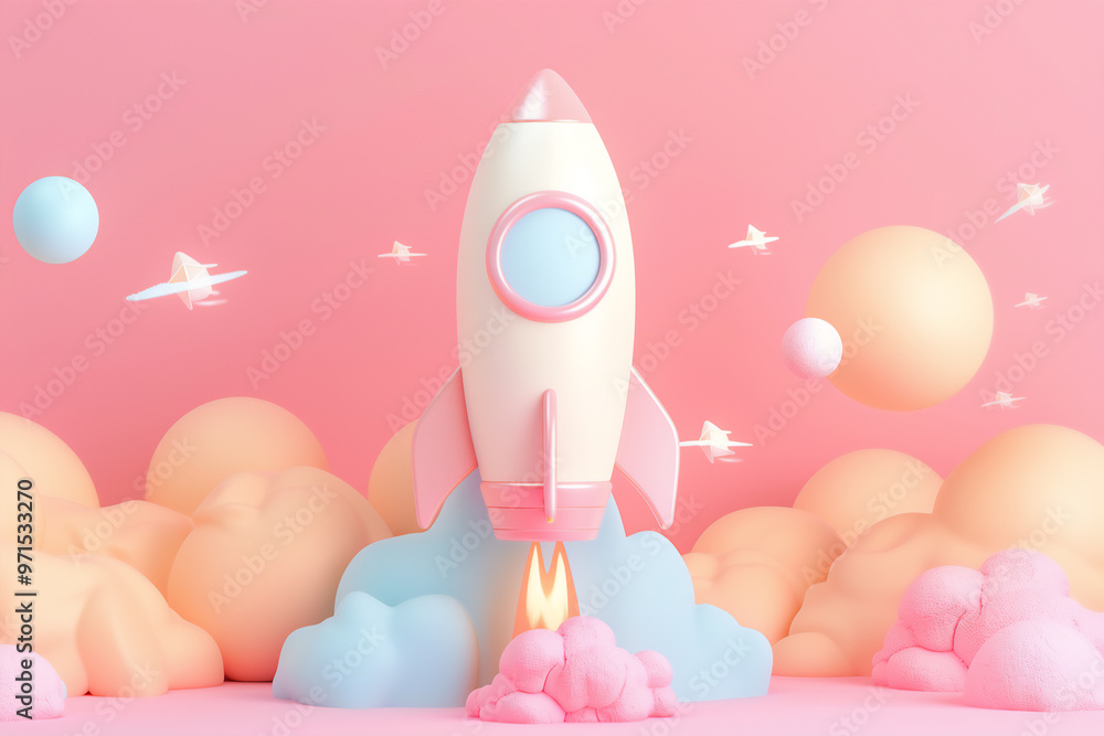 business start up rocket launch pastel color 3d cartoon business start up rocket launch pastel color 3d cartoon
