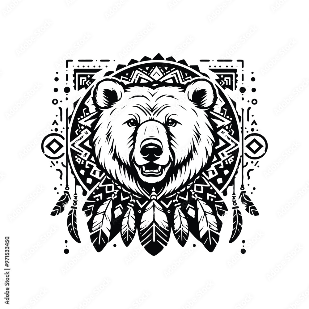 Polar bear in bohemian black and white silhouette illustration Polar bear in bohemian black and white silhouette illustration