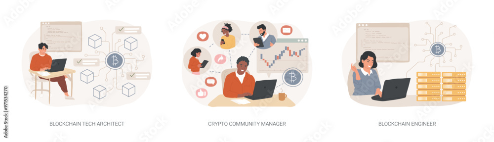 Blockchain jobs isolated cartoon vector illustrations se Blockchain jobs isolated cartoon vector illustrations se