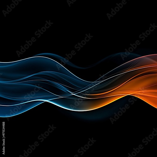 Abstract Blue and Orange Swirling Waves on Black Background, abstract art, digital art, waves