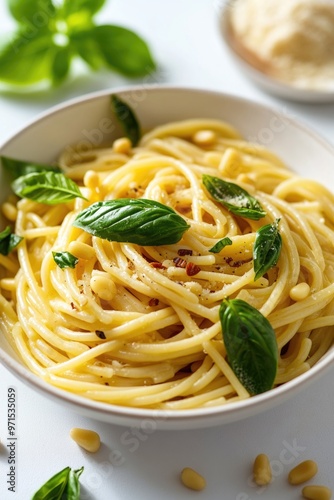 Pasta with basil and pine nuts