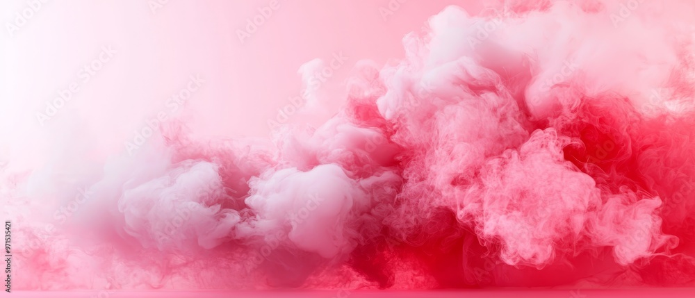 Fototapeta premium A pink and white smoke cloud against a uniform light pink background