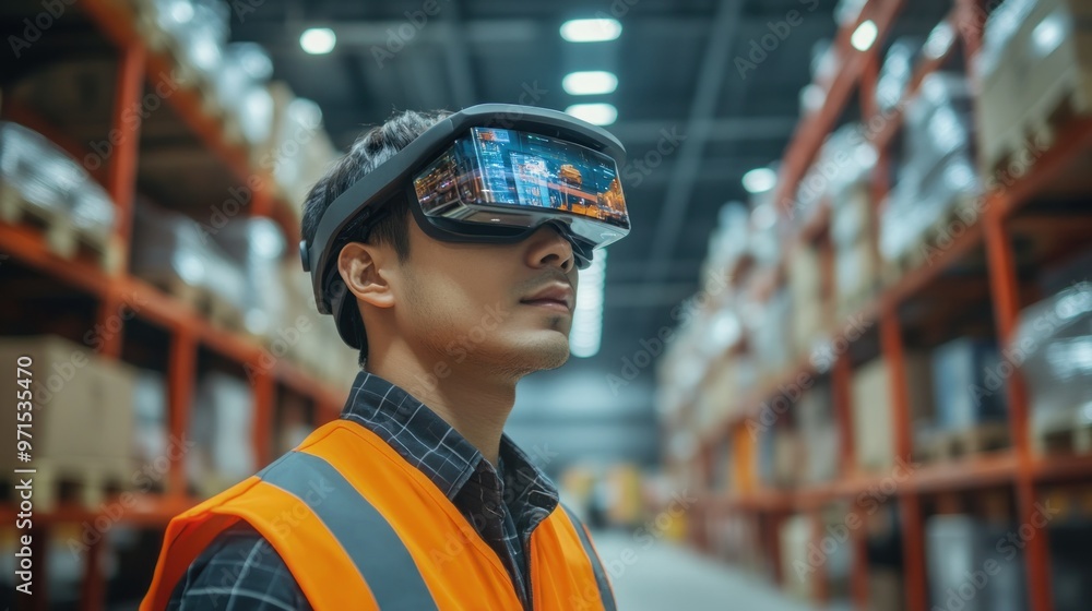 Warehouse Worker Using Augmented Reality Goggles Warehouse Worker Using Augmented Reality Goggles