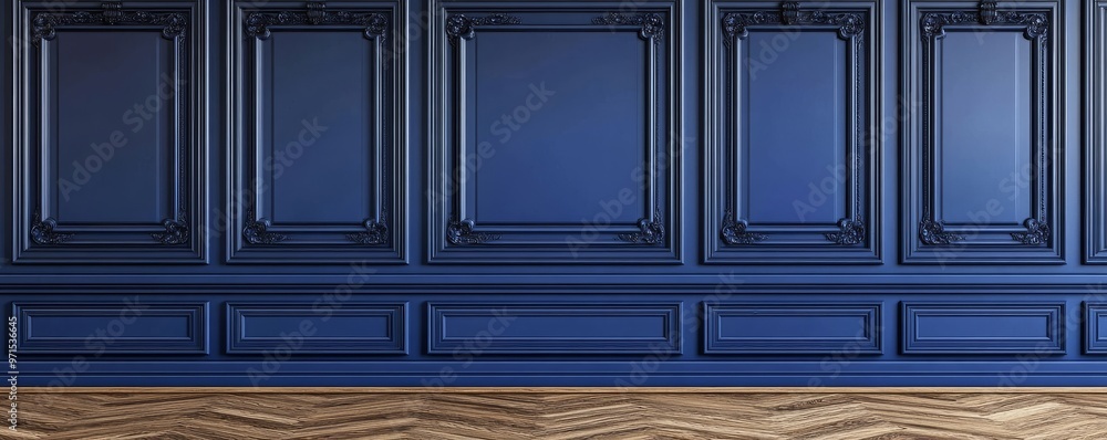 Fototapeta premium Classic Blue Wainscot Interior with Wood Floor, Blue wall, Interior design, Classic style