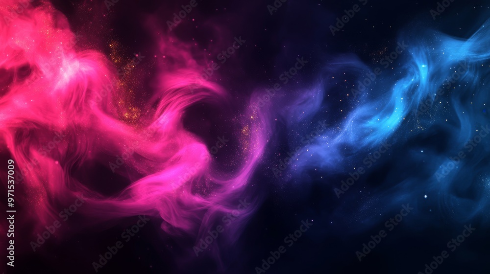 Cosmic Nebula Pink and Blue Swirls with Golden Dust, Nebula, Space, Abstract Cosmic Nebula Pink and Blue Swirls with Golden Dust, Nebula, Space, Abstract