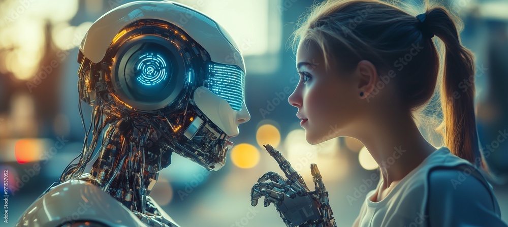 Humanoid talking with Robot,Technology concept Humanoid talking with Robot,Technology concept