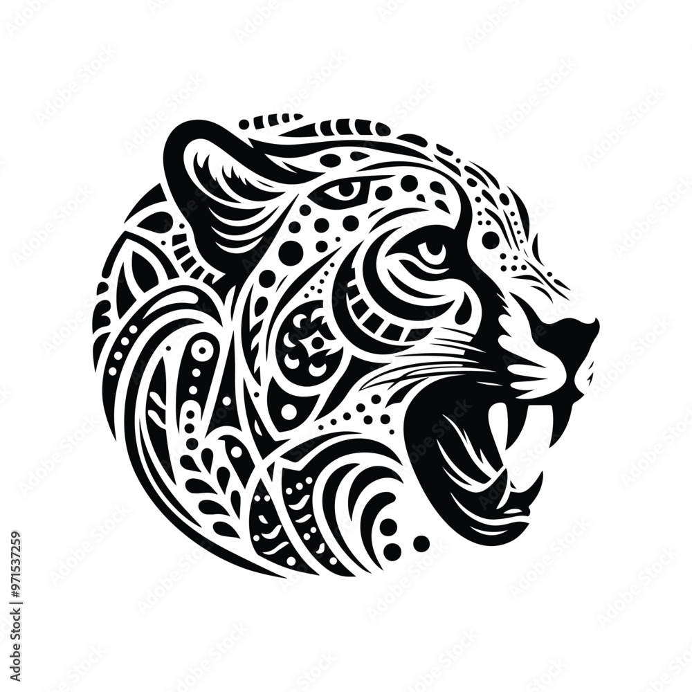 Cheetah in bohemian black and white silhouette illustration Cheetah in bohemian black and white silhouette illustration