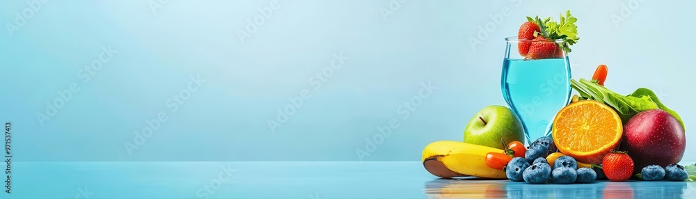 Balanced diet flat design side view health theme water color Complementary Color Scheme Balanced diet flat design side view health theme water color Complementary Color Scheme