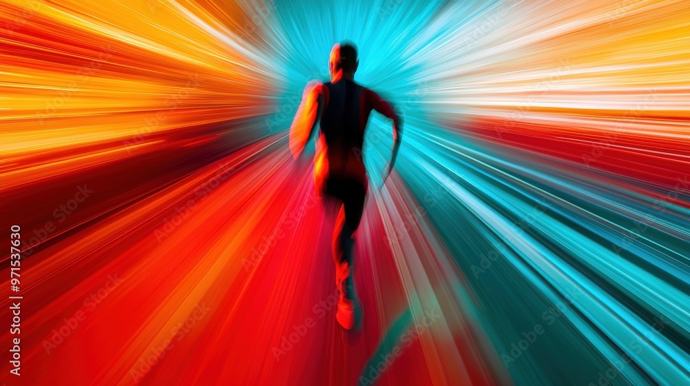 A sprinter mid-action on a vibrant track, with dynamic motion lines extending outward, conveying proactive momentum and energy towards goals A sprinter mid-action on a vibrant track, with dynamic motion lines extending outward, conveying proactive momentum and energy towards goals