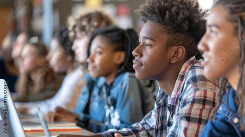Diverse Group of Students Focused in in a virtual STEM conference
