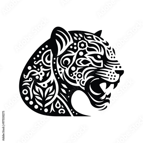 Wallpaper Mural Jaguar in folk art black and white silhouette illustration Torontodigital.ca