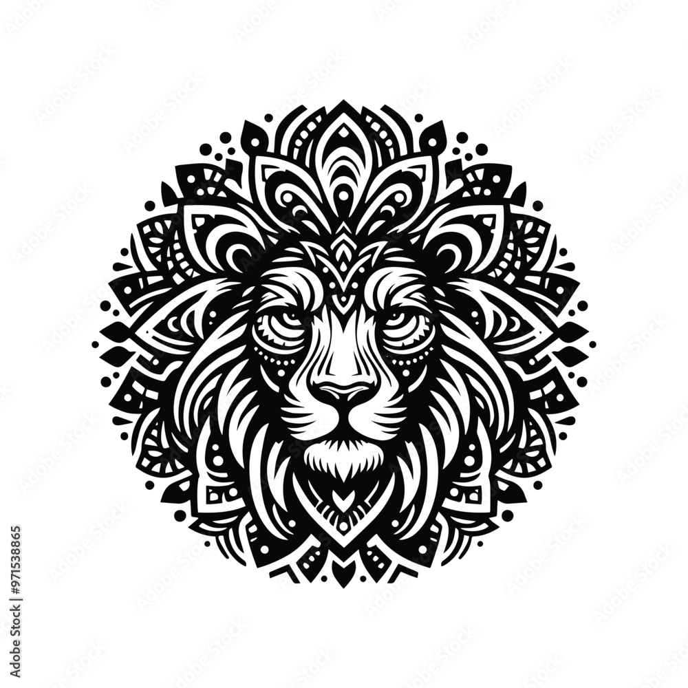 Fototapeta premium Lion in bohemian black and white silhouette illustration