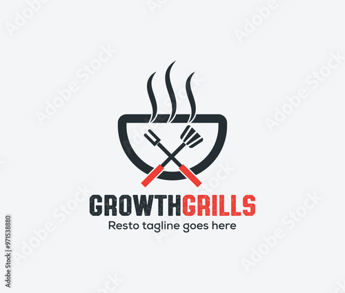 Creative Resto restaurant vector logo template. featuring fire flames, spoon, knife, bowl, and fork elements. Perfect for your culinary, pizza resto brand.