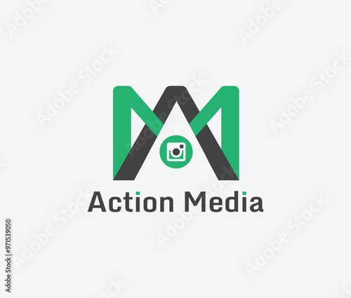 M A Letter Movie Camera Logo. This modern logomark symbol, isolated and designed for the entertainment industry, is perfect for media agencies, photography and movie industry logos.
