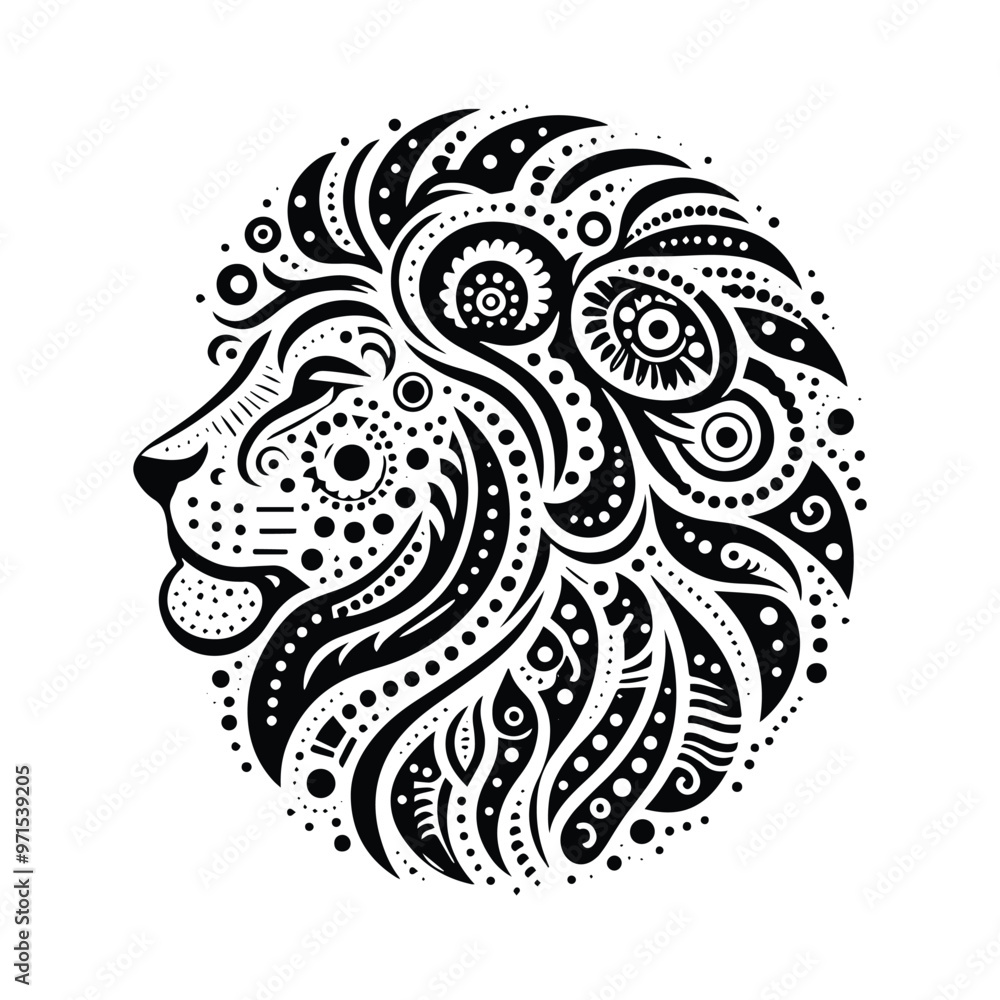 Lion in bohemian black and white silhouette illustration Lion in bohemian black and white silhouette illustration
