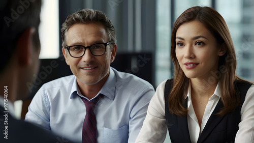 Corporate Business Team Holding a Serious Interview Meeting in an Office Environment