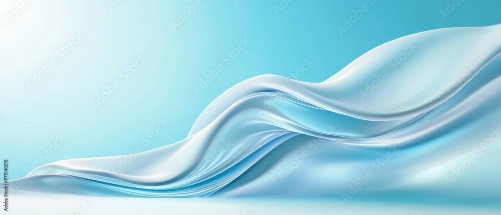 Obraz premium A blue-and-white background featuring a centrally positioned wave, topped by a light blue sky