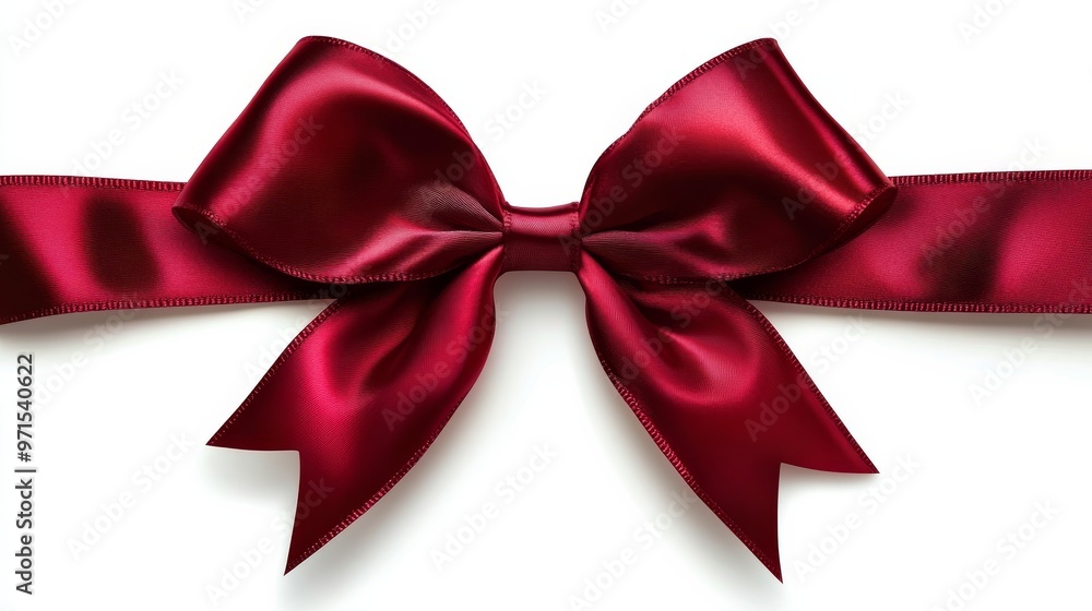Red Satin Bow on White Background, ribbon, gift, bow, decoration Red Satin Bow on White Background, ribbon, gift, bow, decoration