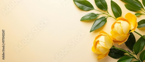 Wallpaper Mural  A white background showcases a vibrant bouquet of yellow flowers with lush green leaves Insert text or image here Torontodigital.ca
