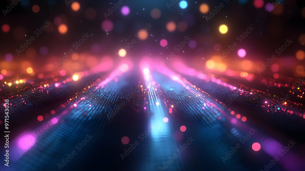 Fototapeta premium A vibrant abstract background with glowing particles and lines in a digital space.