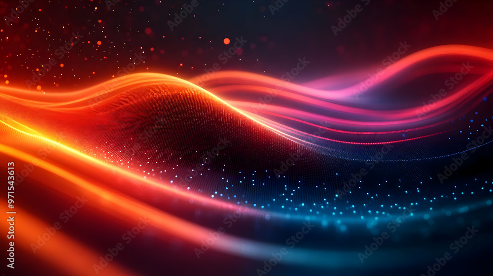 A vibrant abstract representation of flowing waves with glowing particles. A vibrant abstract representation of flowing waves with glowing particles.