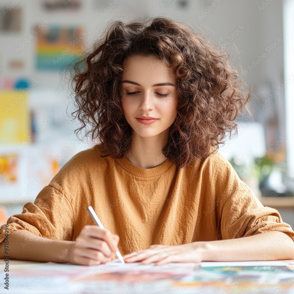A young woman is focused on creating a vision board, cutting out inspiring images and words from magazines. The positive energy fills the room as she visualizes her dreams. A young woman is focused on creating a vision board, cutting out inspiring images and words from magazines. The positive energy fills the room as she visualizes her dreams.