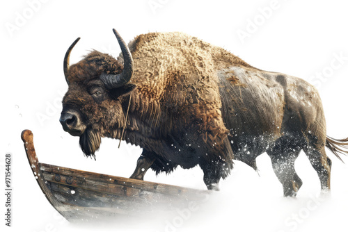 High Quality Aggressive Bison Image Isolated on Transparent Background with Clear Details and Dynamic Pose Ideal for Creative Digital Designs and Stock Media photo