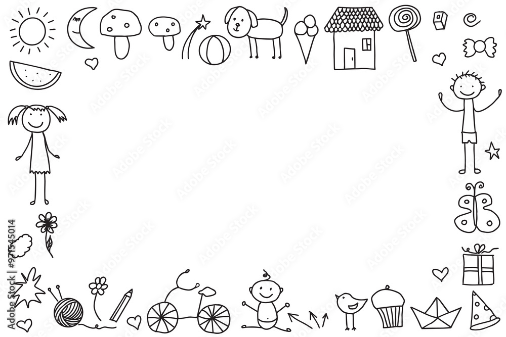 Cute kids doodle set. Children's drawings. Hand drawn vector illustration isolated on white background. Cute kids doodle set. Children's drawings. Hand drawn vector illustration isolated on white background.