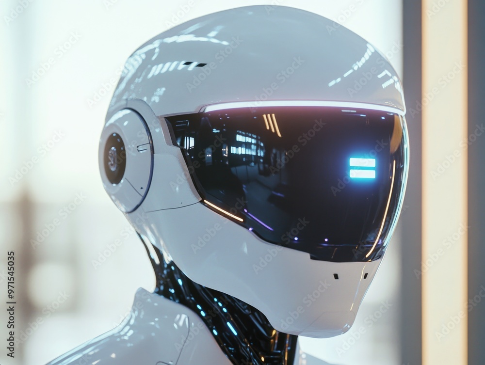 Fototapeta premium Robot Head with Glowing Eyes
