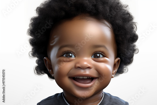 Black baby on white background. Birth related themes. Childbirth. Africa country. African baby. Afro american baby. Image for graphic designer. Image for flyers