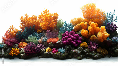 A vibrant coral reef scene showcasing diverse marine life and colorful corals.