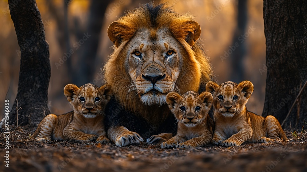 a lion adult female and their sweet little lions a lion adult female and their sweet little lions