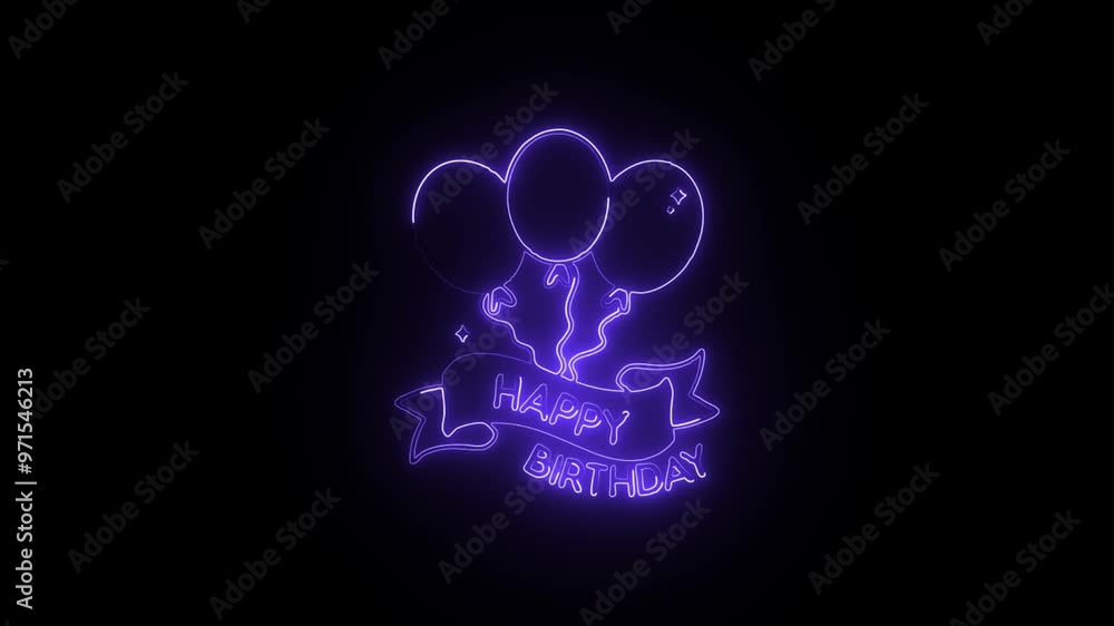 Neon Happy Birthday sticker on dark background. Glowing animated Happy Birthday symbol. Digital Happy Birthday sticker visual. Neon Happy Birthday sticker on dark background. Glowing animated Happy Birthday symbol. Digital Happy Birthday sticker visual.