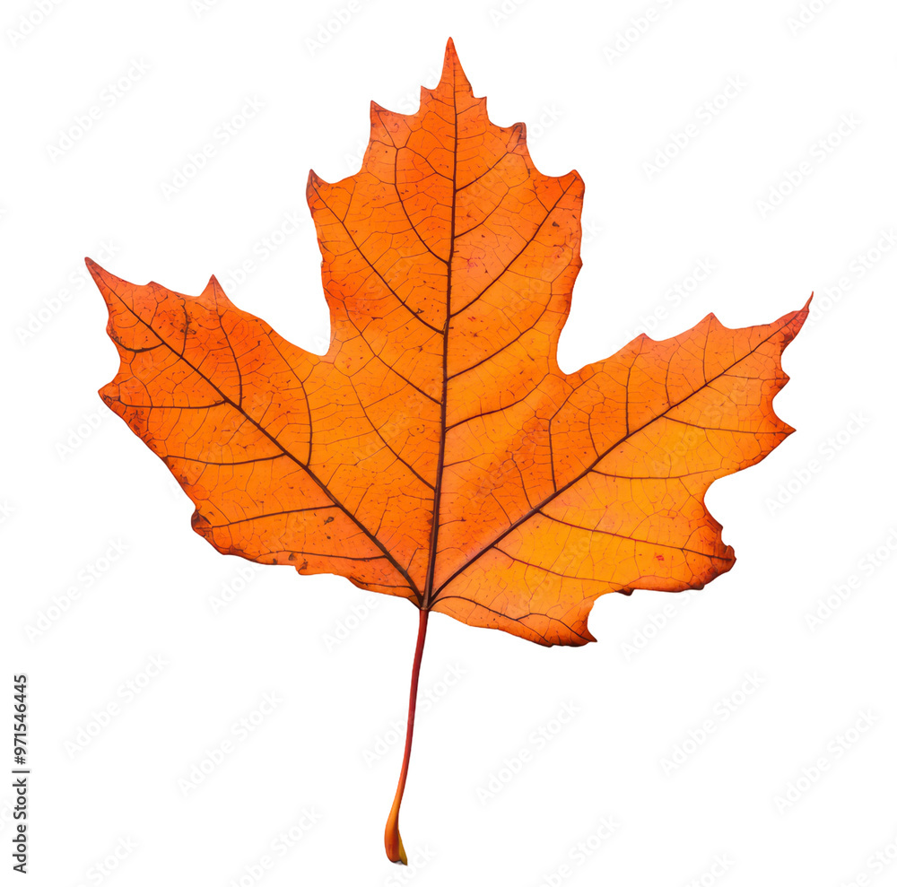 Orange maple leaf with detailed veins, showcasing the vibrant autumn colors and intricate natural patterns in its structure. Isolated on transparent background, png. Orange maple leaf with detailed veins, showcasing the vibrant autumn colors and intricate natural patterns in its structure. Isolated on transparent background, png.