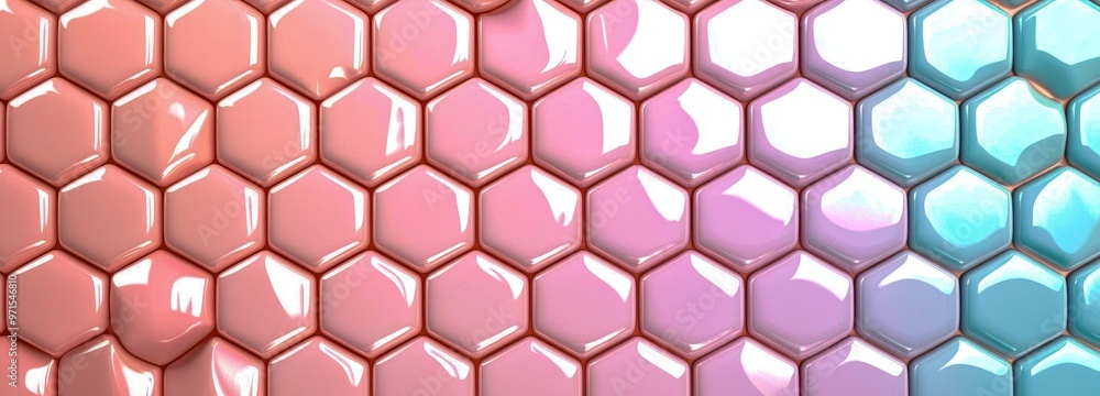 Naklejka premium A vibrant hexagonal pattern featuring glossy pink and blue hues, ideal for backgrounds and textures in design projects.