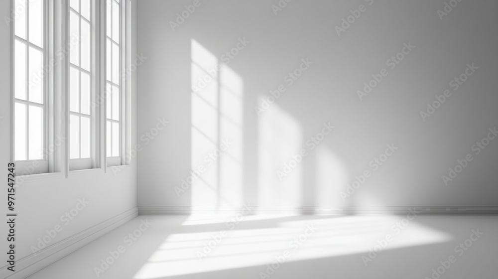 Fototapeta premium Empty room, seamless white walls, soft shadows, generative ai