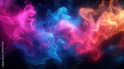 A swirling mist of neon colors on a black background