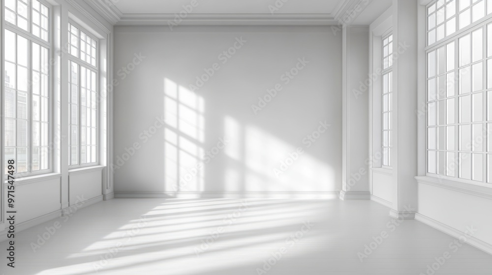 Empty room, seamless white walls, soft shadows, generative ai Empty room, seamless white walls, soft shadows, generative ai