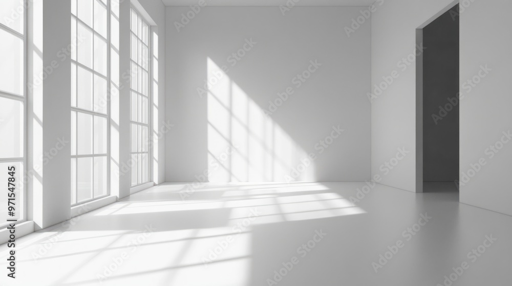Empty room, seamless white walls, soft shadows, generative ai Empty room, seamless white walls, soft shadows, generative ai