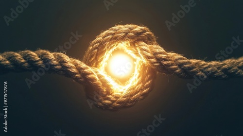 An abstract knot made of twisted ropes untying itself, with soft glowing light emanating from the center, symbolizing conflict resolution and the release of tension photo