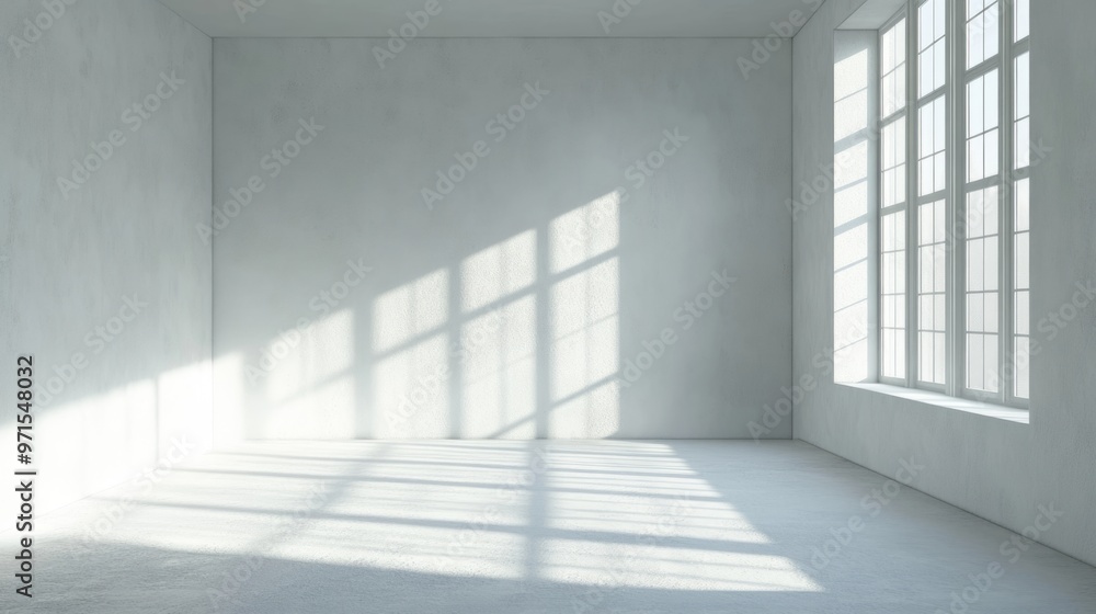 Obraz premium Empty room, shadow patterns on walls, white color, generative ai