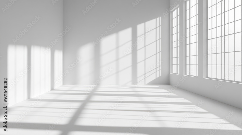 Fototapeta premium Empty room, shadow patterns on walls, white color, generative ai