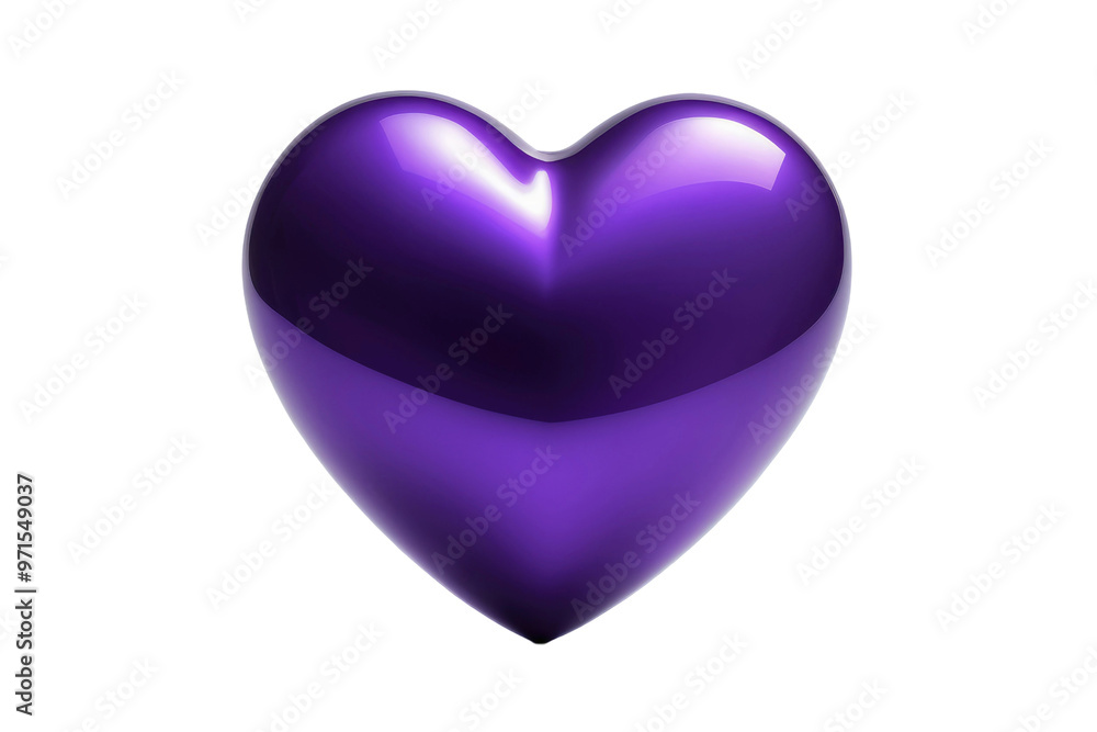 High-quality stock photograph, single purple heart with full embodiment, centered isolation against a pristine white backdrop High-quality stock photograph, single purple heart with full embodiment, centered isolation against a pristine white backdrop