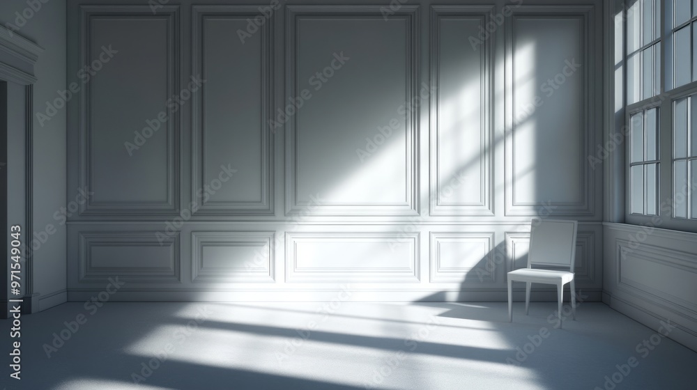Obraz premium Empty room, shadow patterns on walls, white color, generative ai