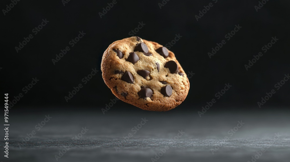 A Single Chocolate Chip Cookie Suspended in Air A Single Chocolate Chip Cookie Suspended in Air